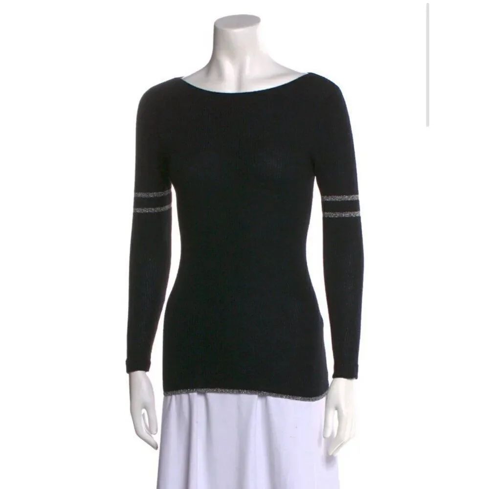 Frame Denim Black Silver Long Sleeve Wool Sweater Top Small